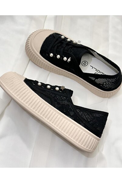 Zuum Keri Kore Stil Dantel Kadın Günlük Ayakkabı - Siyah