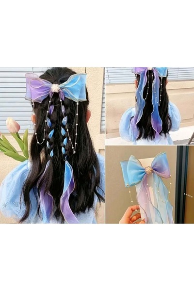 ACAR TAKI Children's Princess with Ribbon, Scarf, Hair Bow, Blue Color Acr8442