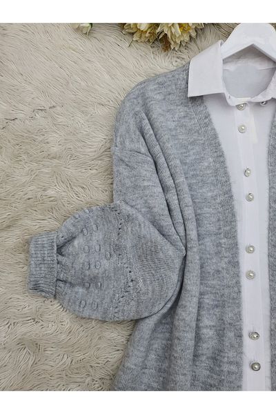Modamorfo Pompom Knitwear Cardigan with Sleeves and Skirt -Grey