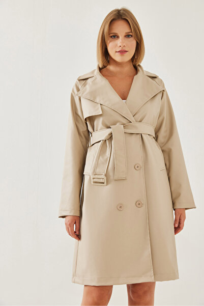 Bianco Lucci Kadın 6 Düğmeli Kemerli Uzun Deri Trençkot 2246 60351180