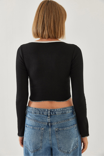 Bianco Lucci Damen-Langarmbluse mit quadratischem Ausschnitt und Paspelierung 60351176