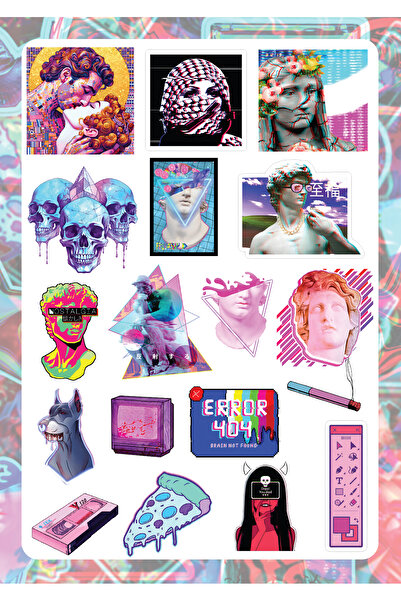 cakaybu Autocolant pentru laptop Vaporwave (etichetă) 2 coli A4 pentru caiet,...