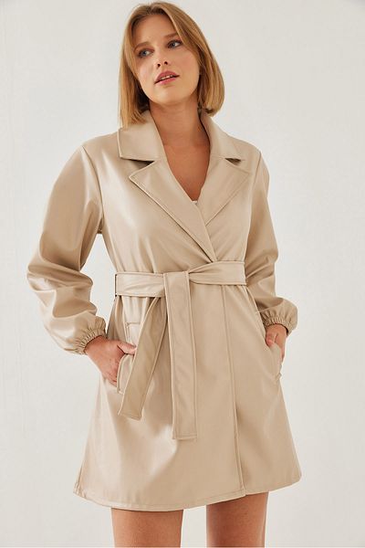 Bianco Lucci Damen-Trenchcoat aus Leder mit gerafftem Gürtel 60351179