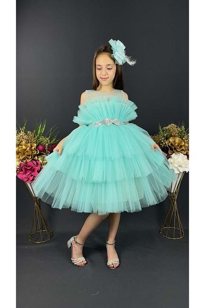 Mnk Green Bouquet Model Girl's Evening Dress
