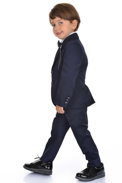 Mnk Ceketli Yelekli Erkek Çocuk Damatlık Takım Elbise MNK0274 LACİVERT