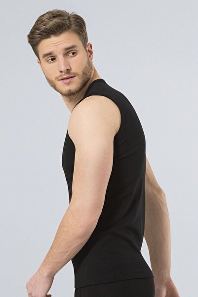 TÜREN Black Men's Sports Undershirt - 134 Models, Pack of 2, O-Neck Rib