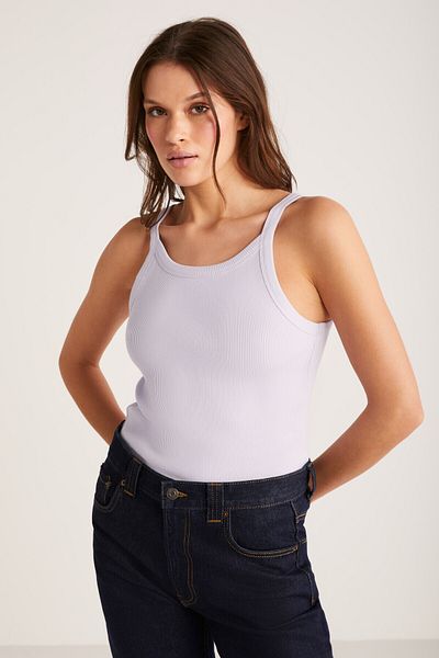 ETHIQUET Emily Women's - Cotton Thick Strap Lilac Undershirt, Hollow Collar, Regular Fit