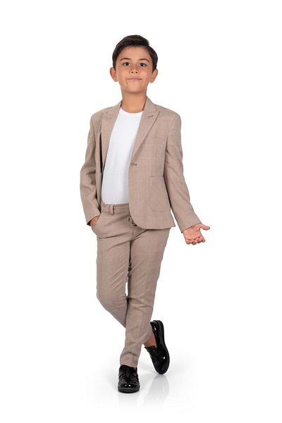 Mnk Baby&Kids Plaid Pattern Sports Boy Jacket, T-Shirt, Jogger Trousers Suit MNK0549 BROWN