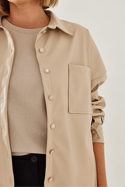 Bianco Lucci Kadın Şardonlu Tek Cepli Deri Gömlek 60351178