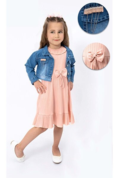 Mnk Baby&Kids Devojčica haljina sa traper jaknom MNK2119 SALMON