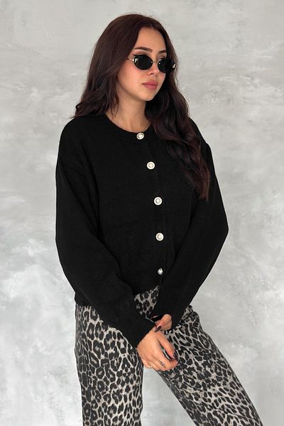 FEMELLE Cardigan de damă, negru, mărime standard, cu nasturi perle
