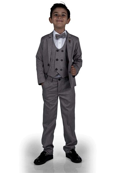 Mnk Baby&Kids Dark Gray Children's Full Suit - 6 Buttons with Vest and Jacket Mnk0523