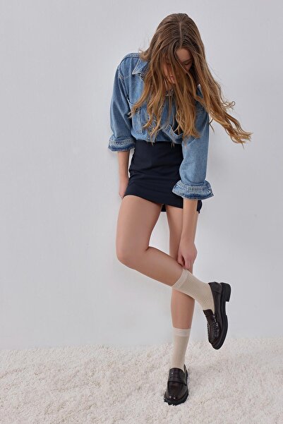 pieces of melon X Narod Bıçakçı Lacivert Astarlı Mini Etek