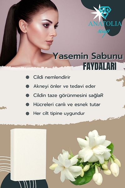 Anatolia Soap Natural Jasmine Soap - 100% Handmade, Collagen Effect and Wrinkles Effect Solution