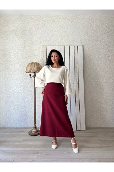 KÜÇÜĞÜM BUTİK Μπορντό μακριά φούστα με στάμπα