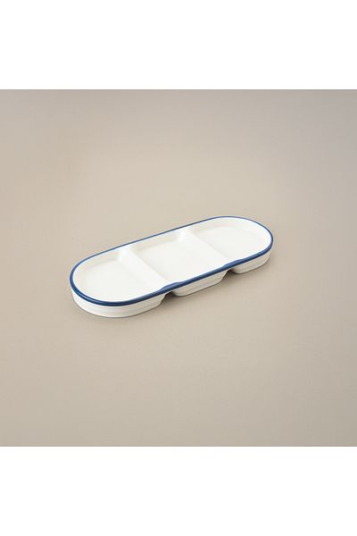 AROW Pure Porcelain White/Blue Presentation Plate - 3 Compartments, 25 cm