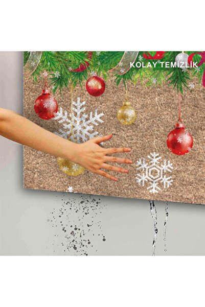 Monnhein Yeni Yıl Özel Tasarım Kapı Paspası, Yılbaşı Renkleri ve Şık Süslemeler ile Su Geçirmez