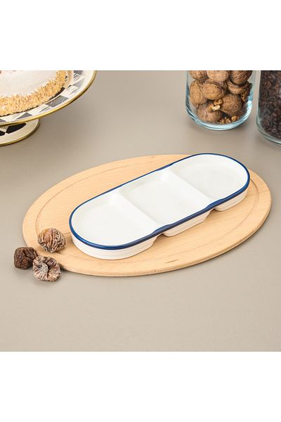 AROW Pure Porcelain White/Blue Presentation Plate - 3 Compartments, 25 cm