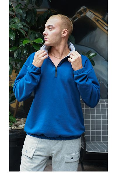 Owut Collection Ανδρικό φούτερ με μισό φερμουάρ Saks Blue