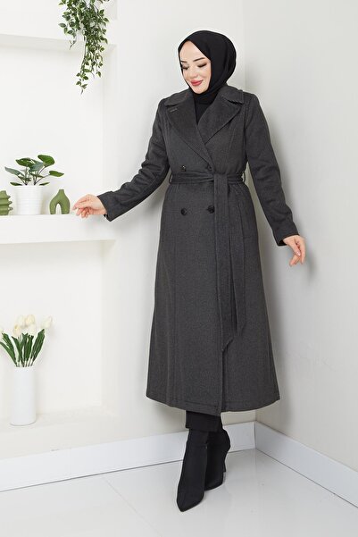 Doque Kışlık Kadın Kaşe Kaban Çift Düğme Spor Model 125cm Araboy 57022