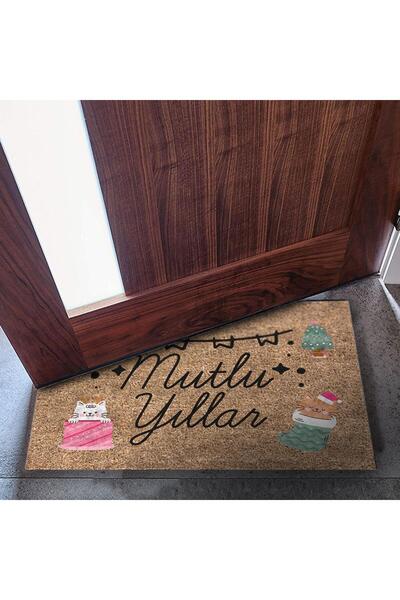 Monnhein Yeni Yıl Özel Tasarım Kapı Paspası, Yılbaşı Renkleri ve Şık Süslemeler ile Su Geçirmez, İç ve Dış Me