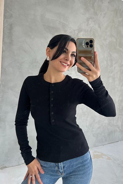 Seda Yalçın Atelier Black Ribbed Button Detailed T-Shirt