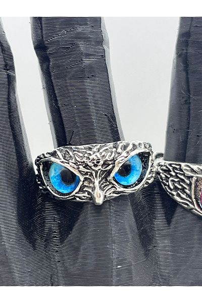 Yıldız Accessory Unisex Adjustable Steel Owl Ring in Different Eye Colors
