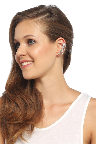 Rouge Zircon Stone Love Cuff Earrings