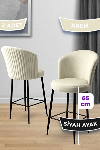 Canisa Alte Serisi 2 Adet Krem Sandalye 65 Cm Ada Mutfak Bar Sandalyesi Babyf...