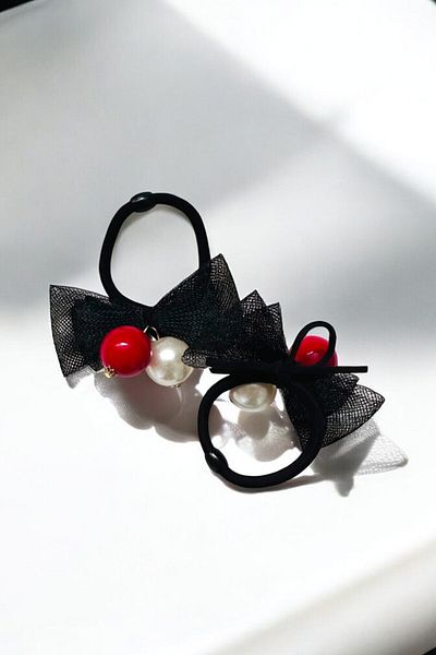 PETEK AKSESUAR 2 Pieces Red Ball Pearl Tulle Detailed Rubber Buckle
