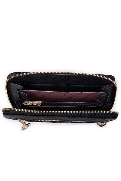 Nas Bag Women's Horizontal Wallet with Black Leopard Print - Multi-Card Holder, Coin and Paper Coin Design