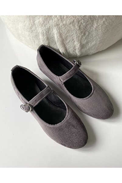 Zuum حذاء باليرينا نسائي من Beys Mary Jane - رمادي مخملي