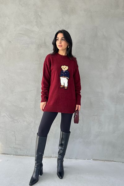 Seda Yalçın Atelier Teddy Bear Burgundy Sweater