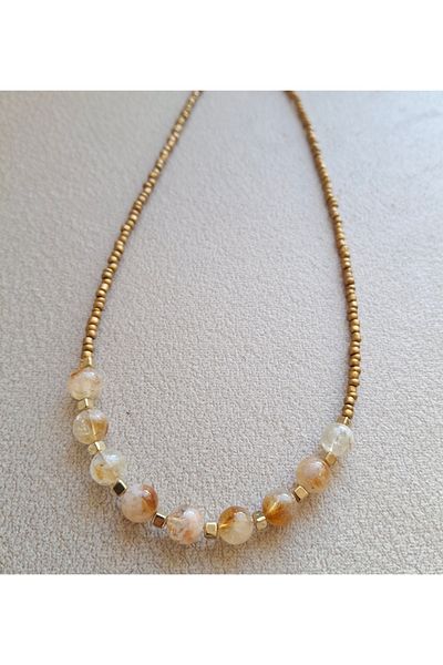 azra takı tasarım Handmade Citrine Stone,Natural Stone,Short Women's Necklace