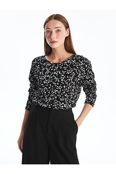 LC Waikiki Black Crew Neck Patterned Women's Blouse