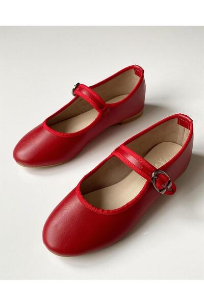 Zuum Beys Mary Jane Kadın Balerin Babet - Kırmızı Cilt