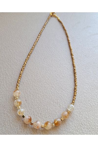 azra takı tasarım Handmade Citrine Stone,Natural Stone,Short Women's Necklace