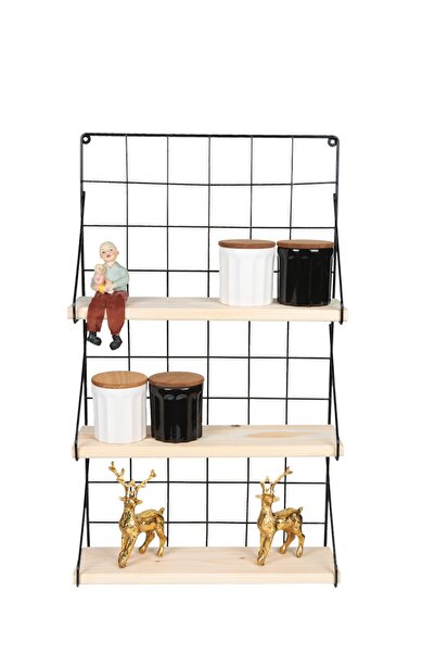 nilşah Ahşap Raflı Tel Dekoratif Duvar Rafı Çok amaçlı Organizer