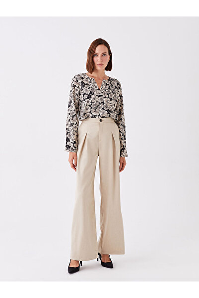 LC Waikiki Black Shrug Collar Floral Long Sleeve Women's Blouse