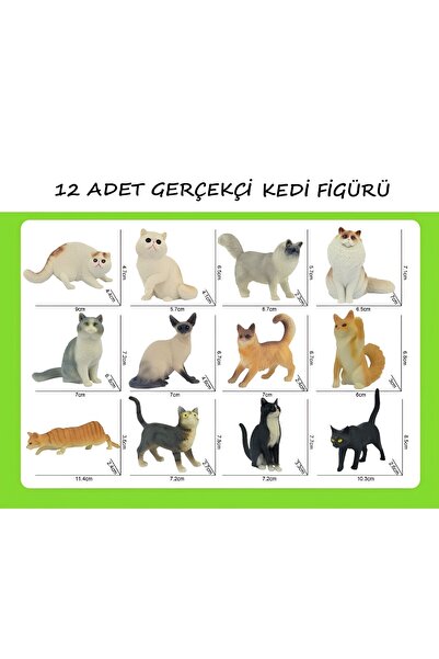 Brother Toys 12 Adet Gerçekçi Kaliteli Oyuncak Kedi Figürü Bombay, İran Kedis...