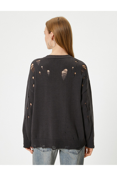 Koton Crew nyakú akril kevert szakadt kötöttáru pulóver