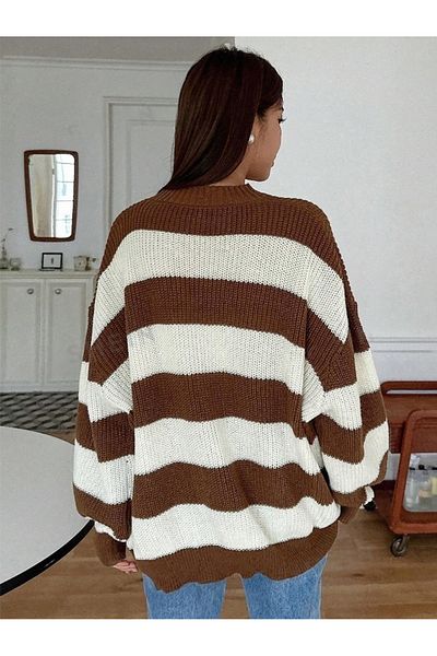 Dier Moda Дамски пуловер Oversize на кафяво райе