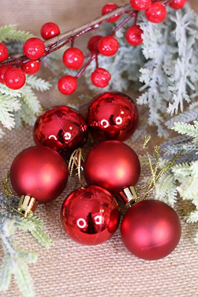 Patladı Gitti Yılbaşı Ağaç Süsü 4 cm Kırmızı Top  6lı