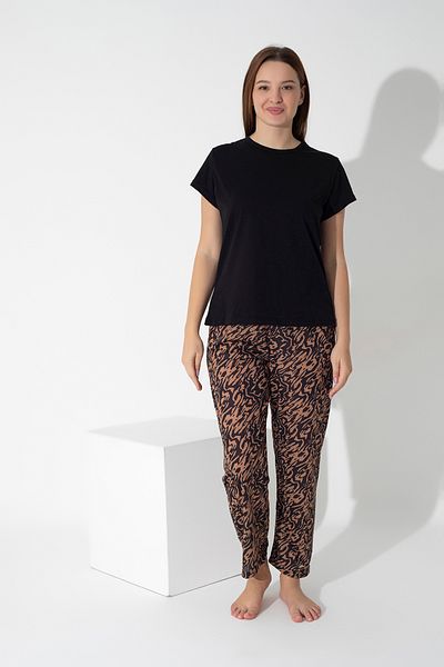 ModaLeaf Set pijamale cu maneci scurte cu model negru 307