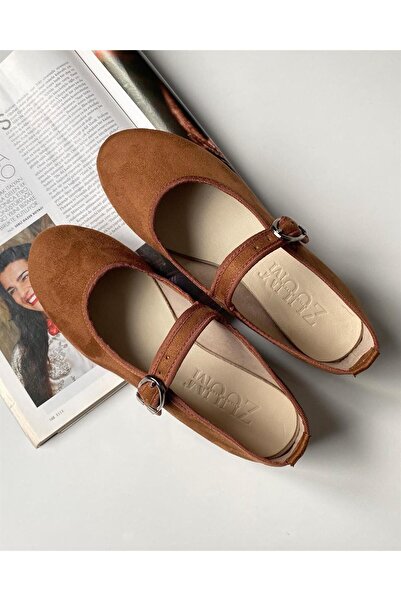 Zuum حذاء باليرينا نسائي من Beys Mary Jane - تان سويدي