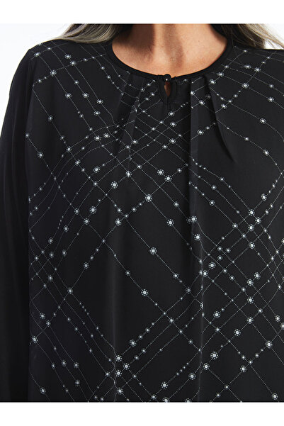 LC Waikiki Black Tie Collar Patterned Long Sleeve Women's Blouse