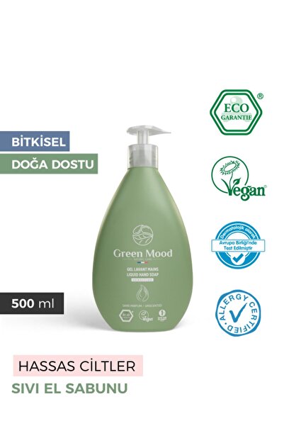Green Mood Bitkisel Sensitive Sıvı El Sabunu Parfümsüz Alerji Sertifikalı 500...