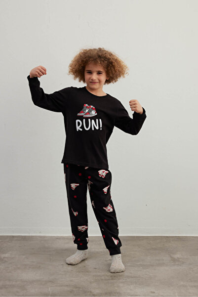Syah Erkek Çocuk Pamuklu Uzun Kollu Pijama Takımı
