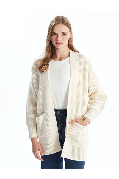 LC Waikiki Shawl Collar Plain Long Sleeve Oversize Women's Knitwear Cardigan