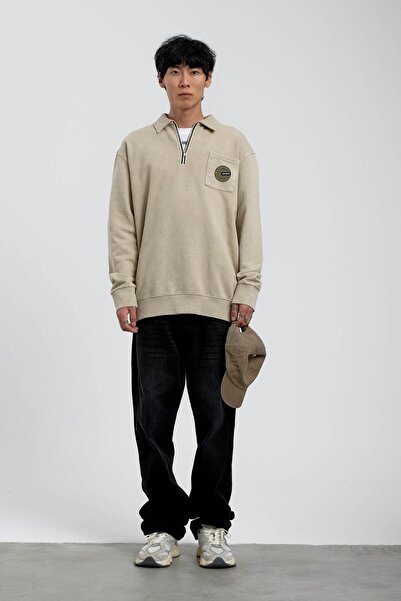 NOMARC Φούτερ με φερμουάρ με γραμμένο μάρκα Cream Pocket